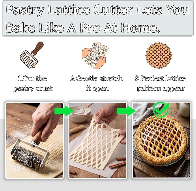 Pastry Lattice Roller Cutter - Stainless Steel Dough Lattice for Pie Pizza Bread beef wellington Pastry Crust Roller Cutter