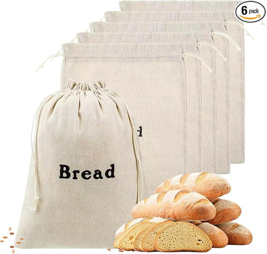 Reusable Bread Bags for Homemade, 12 x 15 Inch Linen Sourdough Bread Bags (6 Pieces) for Homemade Loaves & Pastries, Baking Gifts & Baking Supplies for Home Bakers, Stay Fresh Unbleached and Reusable