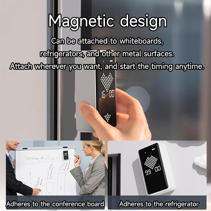 Visual Timer, Rechargeable Digital Hourglass Timer with LED Display | Large display, magnetic back and adjustable volume for classroom, kitchen, fitness, study and kids learning