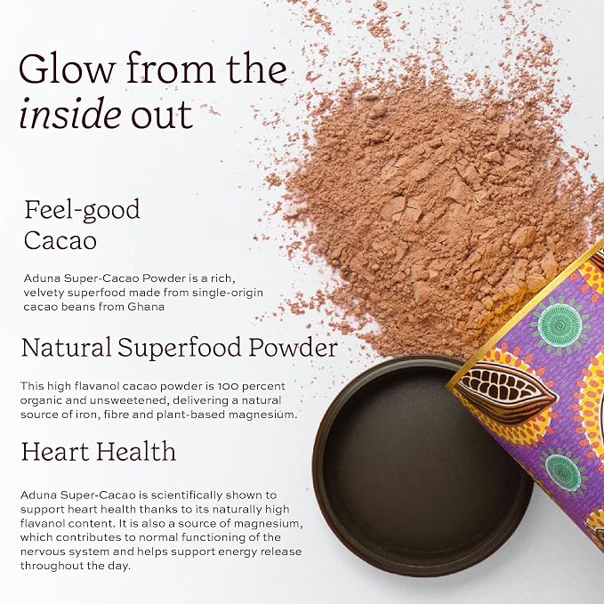 Aduna Super-Cacao Powder | 100% Natural Ghanaian Cacao for Heart Health & Energy Support | Natural Vegan Source of Magnesium, Flavanols & Iron | Superfood for Hot Chocolate, Smoothies, & Baking | 275g