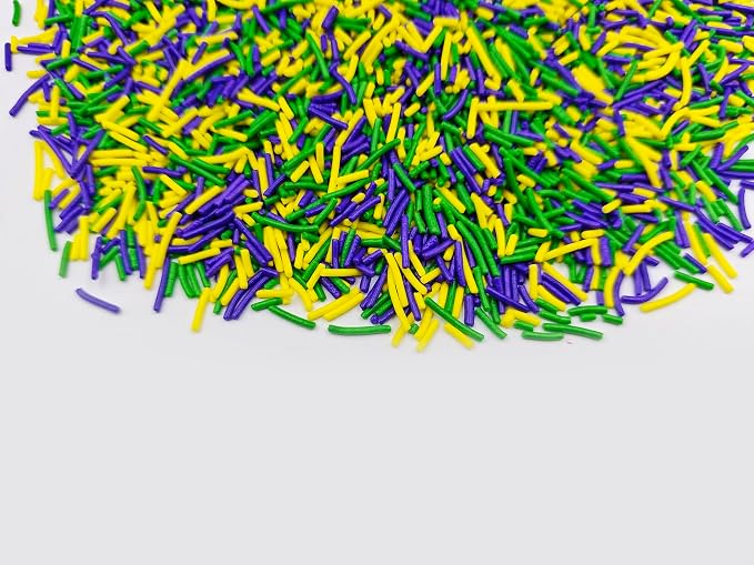 Edible Mardi Gras Jimmies Sugar Sprinkles for Cake Decorating, Baking, Ice Cream, Cookies, Cupcake Topper Decorations,4.23oz (Yellow&Green&Purple)