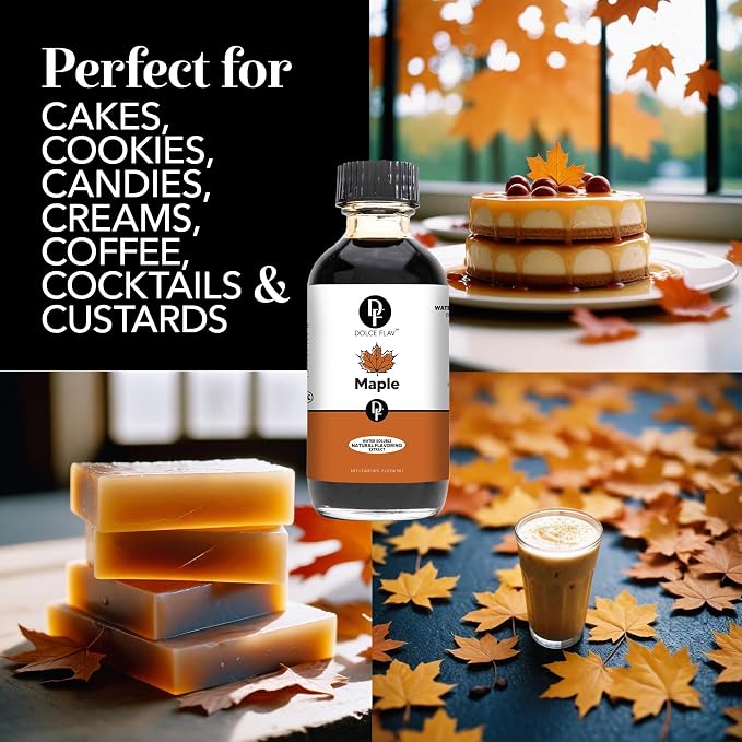 Dolce Flav Maple Extract 1 Gallon – Kosher, Sugar-Free, Concentrated Rich Maple Flavoring for Baking, Coffee & Desserts