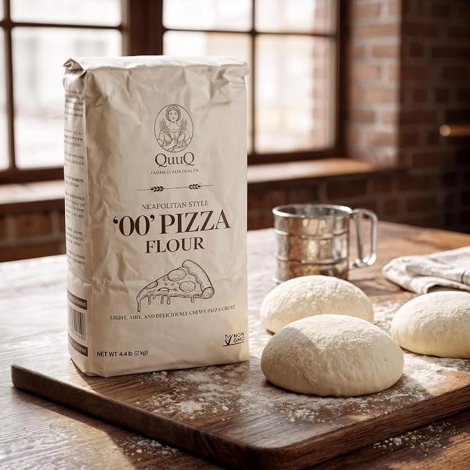 QuuQ 00 Pizza Flour 1 Pack 4.4 lb (2 kg), Type 00 Flour, Neapolitan Style, Ultra Fine Grind, Unbleached Unbromated Non-GMO Enriched Wheat Flour, Wood Fired and Home Oven Baking