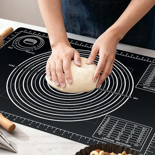 Extra Large Baking Mat - 28" Silicone Pastry Mat, Reusable Non-Stick Dough Mat with Measurement for Fondant, Rolling Dough, Pie Crust, Pizza and Cookies, Black