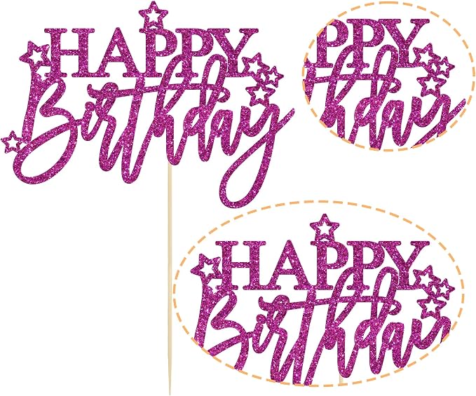 Gyufise 1Pcs Happy Birthday Cake Topper Glitter Happy Birthday Cake Pick for Celebrating Happy Birthday Anniversary Theme Party Cake Decorations Supplies Light Purple