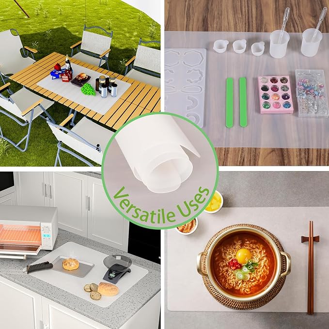 Large Silicone Mats for Kitchen Counter: 14” x 20”(1mm) Clear Non-slip Waterproof Countertop Protector Liner - Non-Stick Baking Mat - Heat Resistant Placemat for Pastry Translucent (2/Pack)