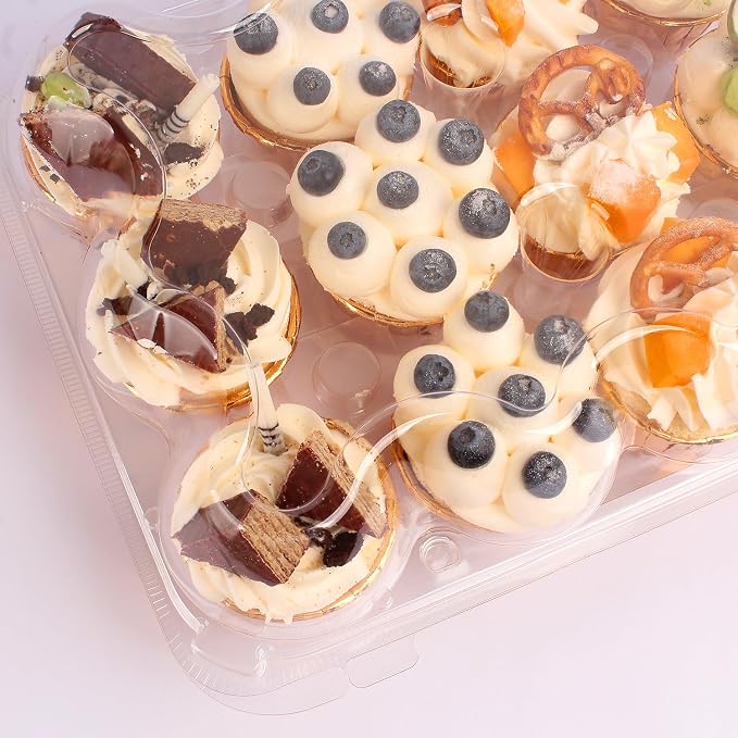 24 Count Cupcake Containers with Tall Dome Lids, 10 Pack Clear Plastic Stackable Cupcake Boxes, Detachable Covers for Frosted Cupcakes, Standard Size Cupcake Carrier for Parties, Bake Sales, Events