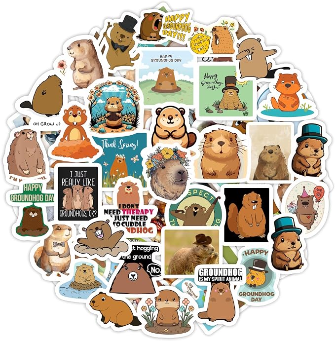 100Pcs Groundhog Stickers for Water Bottle and Laptop - Cute Animal Decorations, Party Supplies & Gifts, Waterproof Vinyl Decals, Gifts for Women & Men