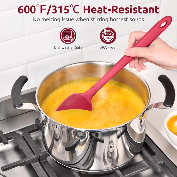 U-Taste Extra-Long 600ºF Heat Resistant Spatula Spoon: 14" Silicone Spoonula Cooking Utensils for Kitchen Use, Non-Stick Scoop Scraper with Soft Edge & Firm Core for Baking, Mixing, Serving (Red)