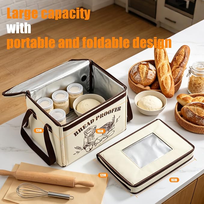 Bread Proofing Box, Dough Proofer 50-113°F Temp Precise Control & 48H Timer | 3-Sided Heating Folding Bread Proofer with Metal Rack for Dough Proofer Pizza and Yogurt