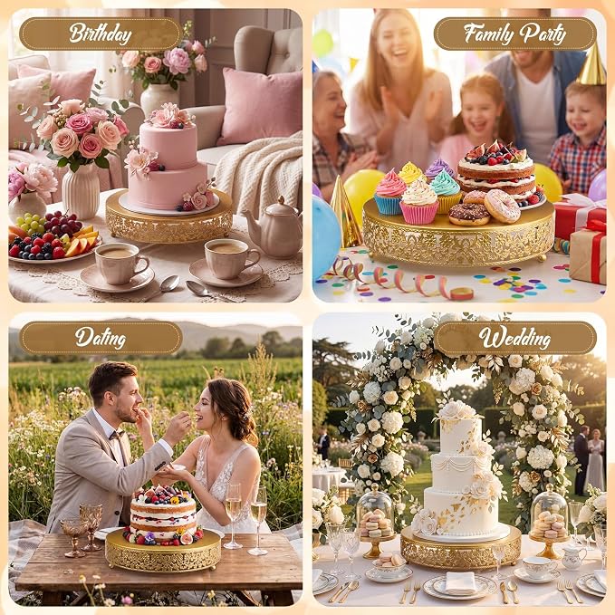 Wenqik 12 Inch Gold Cake Stand Set Metal Round Cupcake Dessert Stand with Cake Cutting, Flower Spatula Wedding Cupcake Pastry Display Candy Holder Display for Wedding Party Birthday Baby Shower