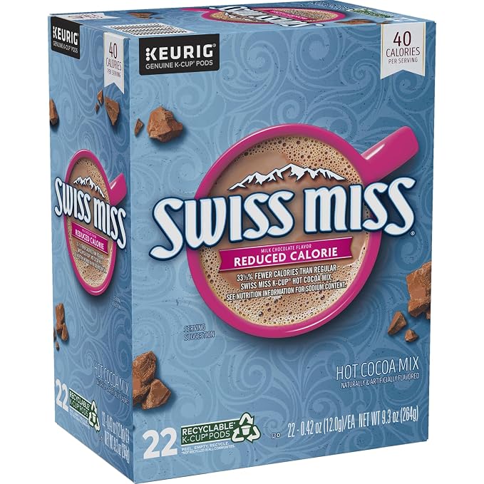 Swiss Miss Reduced Calorie Hot Cocoa, Keurig Single Serve K-Cup Pods, 88 Count (4 Packs of 22)