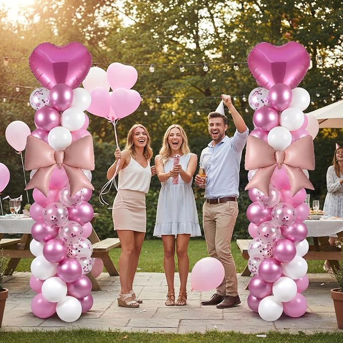 Skylety 2 Sets Pink and White Balloon Column Stand Kit Adjustable Pink White Balloon Stand with Bases for Birthday Wedding Anniversary Graduation Party Baby Shower Decorations Supplies