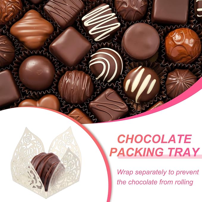 uxcell 25 PCS Truffle Wrappers 0.43x0.43 Inch Square Cupcake Liners Baking Wrappers Hollow Out Paper Dessert Cups for Wedding Birthday Beige
