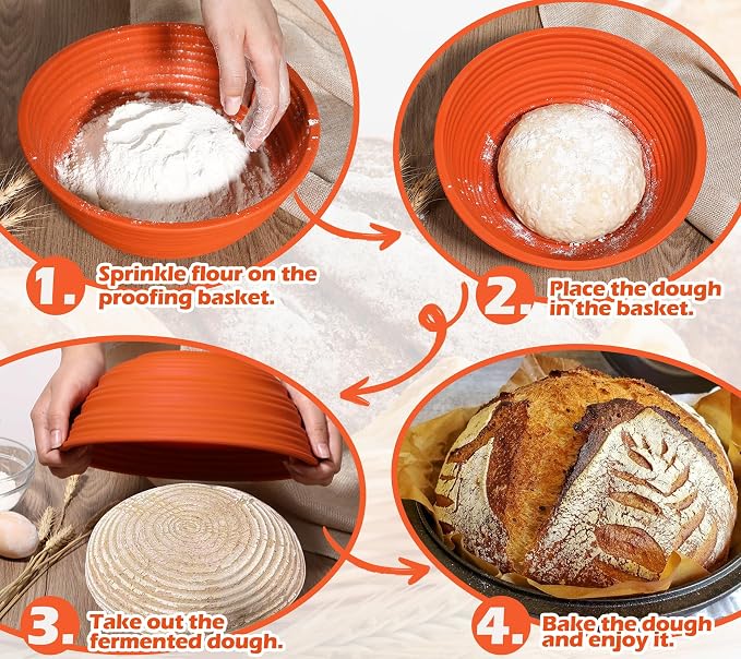 Webake 10" Large Round Silicone Bread Proofing Basket, Collapsible Silicone Banneton Basket for Sourdough Bread Baking, BPA-Free