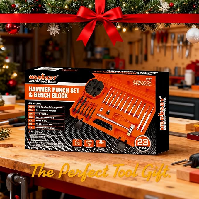 HORUSDY 23-Piece Punch Set Roll Pin Punch Set and Hammer with Bench Block, Punch Tool Ideal for Maintenance