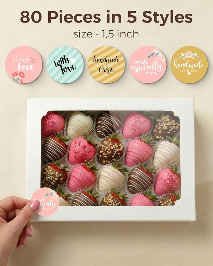20pcs Cookie Boxes with Window 12x8x2.5 inch, Large Bakery Boxes, Auto-Popup Treat Box for Desserts, Chocolate Covered Strawberries, Breakable Heart, Pastries, Cajas Para Postres with 80 Stickers