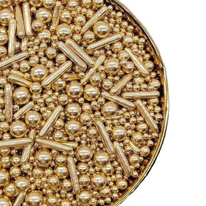 Edible Gold Pearl Sugar Sprinkles 142g/5.01oz Gold Pearl Sprinkles Mix for Cake Decorating Cakes Cupcake Toppers Cookie Ice Cream Decorations for Wedding Parties Valentines Day Halloween Christmas