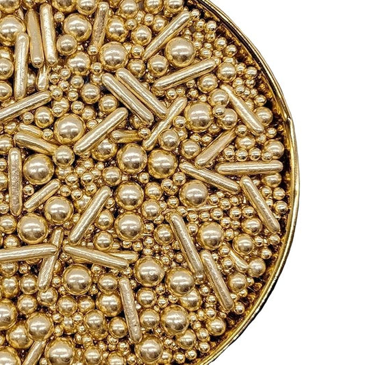 Edible Gold Pearl Sugar Sprinkles 142g/5.01oz Gold Pearl Sprinkles Mix for Cake Decorating Cakes Cupcake Toppers Cookie Ice Cream Decorations for Wedding Parties Valentines Day Halloween Christmas