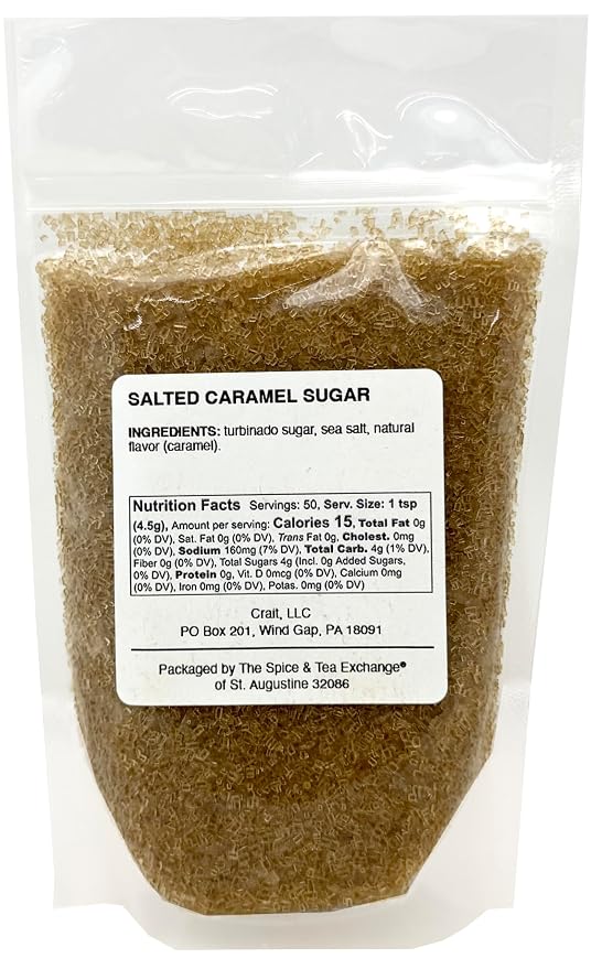 Crait Salted Caramel Sugar - 8 oz Gourmet Finishing & Rimming Sugar with Real Sea Salt | Colored Topping for Coffee, Frappes, Baking, and Ice Cream
