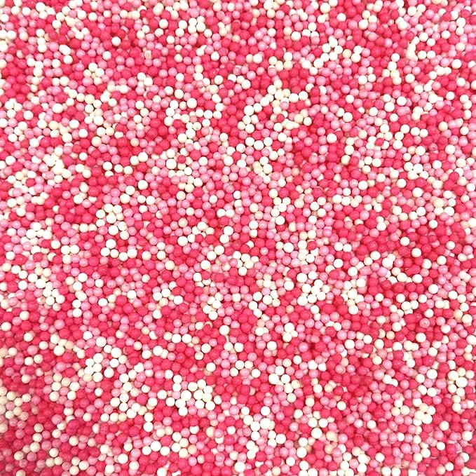 PhilaeEC Pink and White Nonpareils Sprinkle 2mm Mini Peals Sprinkle Edible for Cake Decoration Cupcake Topper Cookie Baking Decorations Halloween Christmas Valentine Supplies