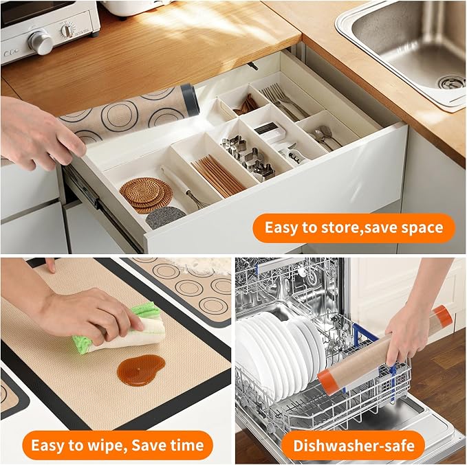Luckyiren Silicone Baking Mat Set, Non-Stick Reusable Food-Grade Oven Liners, Half Sheet Size 16.54 x 11.62 Inch, Grey, 2 Pack