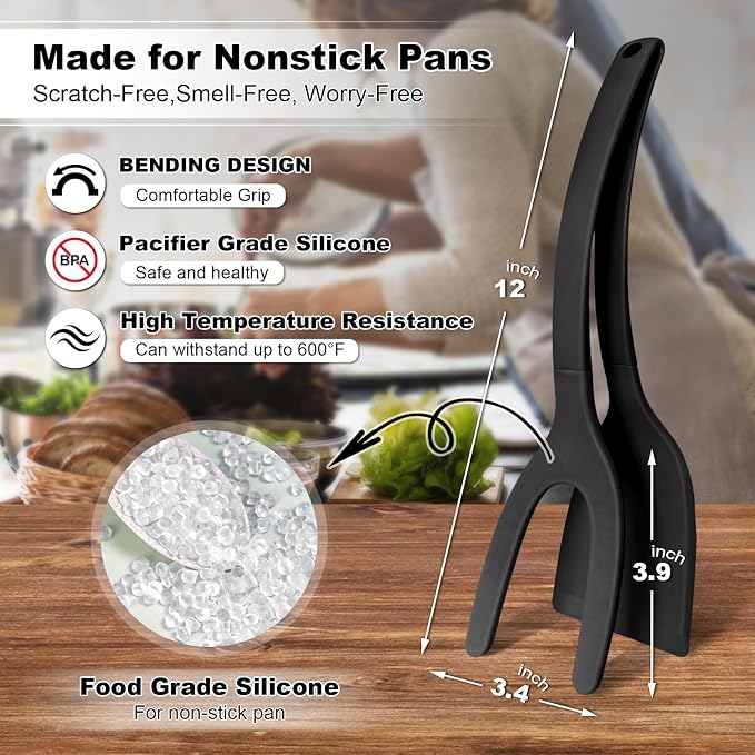 Silicone Spatulas, High Heat Resistant BPA Free Cooking Tongs, Silicone Kitchen Utensils, Spatula Tong, Egg Flipper Spatula for Non Stick Frying Pan, Ideal Cookware for Fish, Eggs, Pancakes