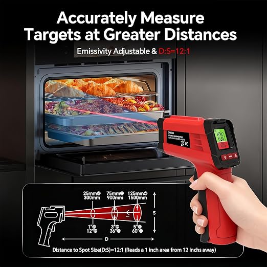 Infrared Thermometer Gun, Digital Laser Temperature Gun -58°F to 1022°F, Adjustable Emissivity, LCD Backlight, MAX/MIN Display, Non-Contact Thermometer for Pizza Oven, BBQ, HVAC, Griddle