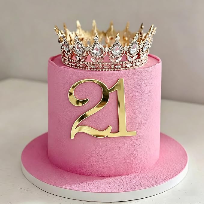 Mirror Acrylic Number 21 Cake Topper, Gold Happy 21st Birthday Cake Decorations, Hello 21 Year Party Decor, 21th Wedding Anniversary Party Decorations