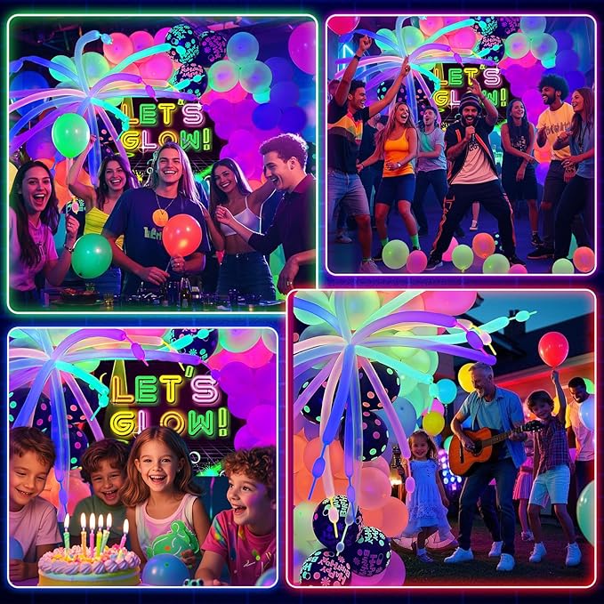 160 Pcs Neon Balloons Arch Garland Kit, Glow in the Dark Birthday Party Decorations, UV Balloons Party Banner Glow Party Supplies Neon Birthday Party Decor