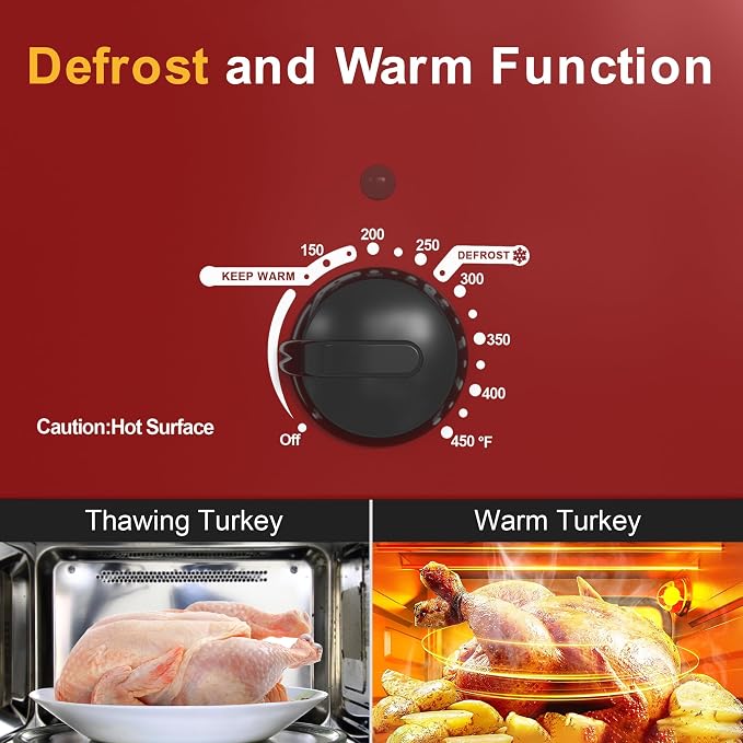 Sunvivi 30lb 26-Quart Roaster Oven, Electric Roaster Oven with Viewing Lid, Turkey Roaster with Unique Defrost/Warm Function, Large Roaster with Removable Pan & Rack, Stainless Steel, Red