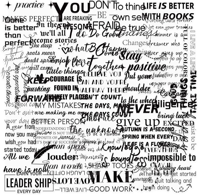 50PCS Transparent Motivational Quote Stickers,Black Inspirational Positive Affirmation Stickers for Teacher Students Kids Teens Adults, for Laptop Water Bottles Guitar Scrapbook Journal(Motivational)