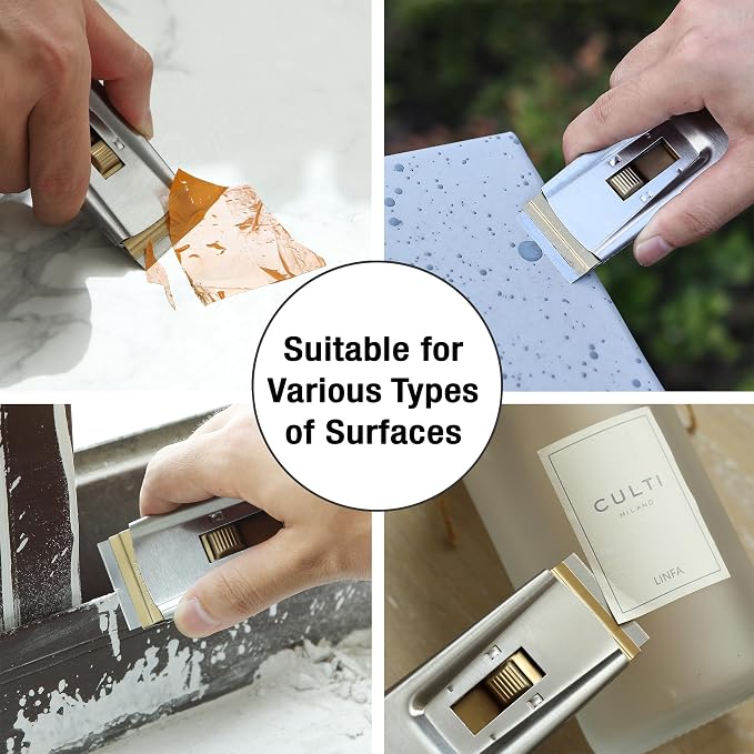 Bates Choice Metal Razor Blade Scraper Tool, Pack of 6, 60 Extra Carbon Steel Blades, Stainless Steel Heavy-Duty Cleaning Razor Scraper Tool