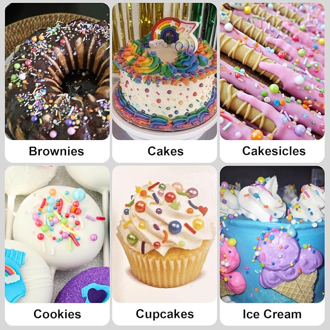 HUEBEATY 6-in-1 Neon Rainbow Sprinkles Variety Pack with Claw Sprinkle Pen – 180g Assorted Colored Sprinkles with Pearls, Jimmies, Confetti & Fun Shapes for Cake Decorating, Cupcakes, Cake Pops, Cookies & Ice Cream Baking