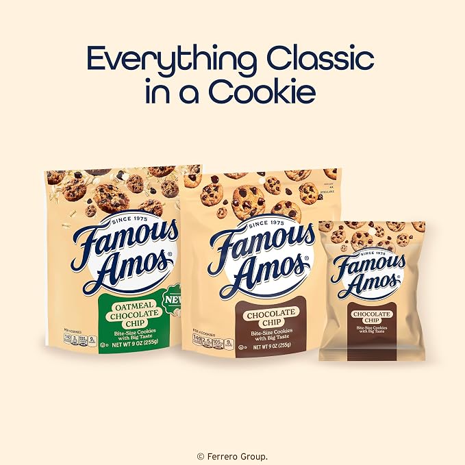 Famous Amos Classic Chocolate Chip Cookies, Bite-size cookies, Sweet Treats, 10 Pack Box, 1oz Bag