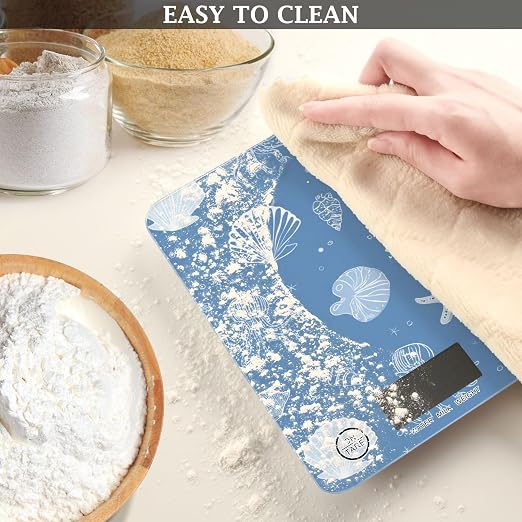 Food Scale Kitchen Scale for Baking Cooking Digital Food Weighing Measuring Scale Small Waterproof Electric Food Scale Simple Seashells Starfish Blue