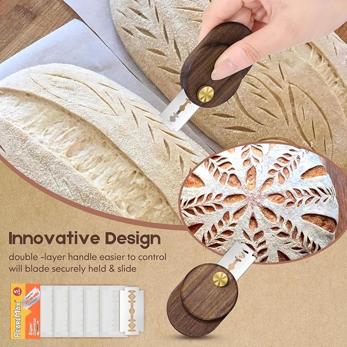 Upgraded UFO Bread Lame Dough Scoring Tool,Magnetic Sourdough Scoring Tool,Black Walnut Bread Lame Cutter Scoring Knife for Bread Baking Includes 5 Replaceable Razor Blades for Bread Baking