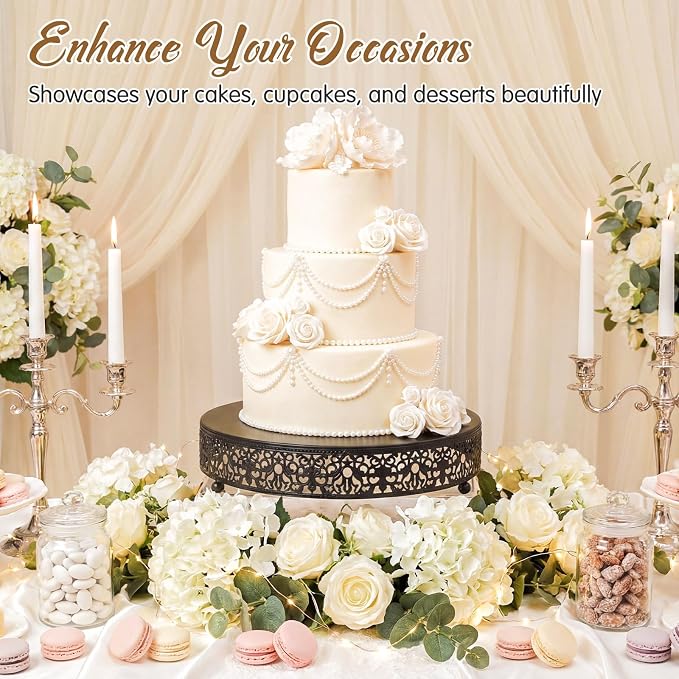 Wenqik 12 Inch Black Cake Stand Set Metal Round Cupcake Dessert Stand with Cake Cutting, Spatula Wedding Cupcake Pastry Display Candy Holder Display for Wedding Party Birthday Baby Shower(Classic)