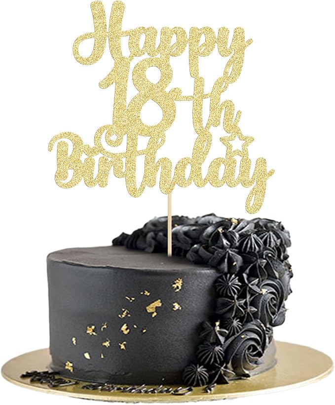 Gyufise 1Pc Happy 18th Birthday Cake Topper Glitter 18 & Fabulous Cheers to 18 Years Old Birthday Cake Pick for Celebrating 18th Birthday Party Cake Decorations Supplies Gold