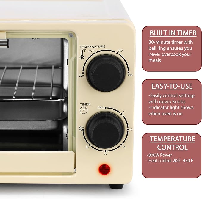MegaChef 9.5 Quart Electric Counter Top 2 Slice Toaster Oven with Built in Timer, Bake, Broil, Toast (Cream)