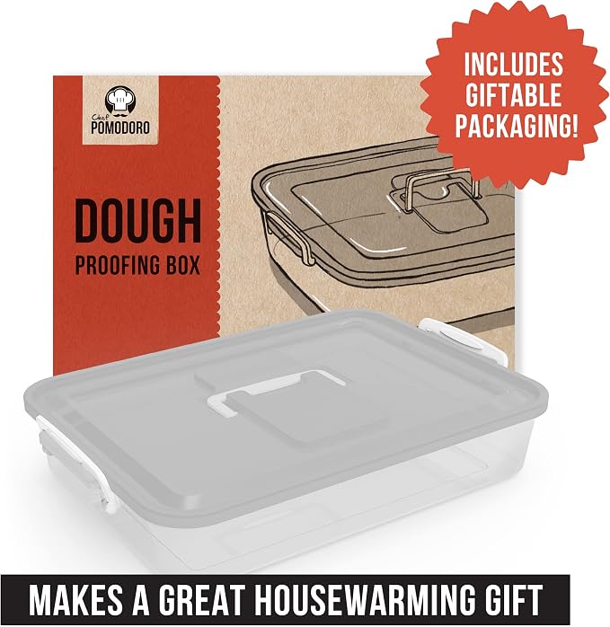 Chef Pomodoro Pizza Dough Proofing Box, 14 x 11-Inch, Pizza Dough Container, Fits 4-6 Dough Balls, Household Pizza Dough Tray With Convenient Carry Handle (Grey)