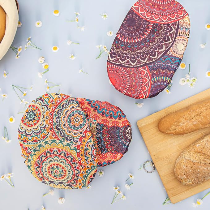 3Pack 10IN Oval Beeswax Bowl Covers with a 4IN Sourdough Jar lid,Reusable Bread Proofing Covers,100% Organic Cotton & Natural Beeswax,Elastic Cover for Sourdough for Dough Proofing & Food Storage