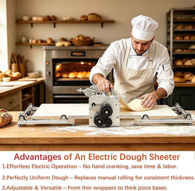 22.7" Commercial Electric Dough Sheeter, Foldable Dough Roller Machine, Adjustable Thickness(2-30mm), Stainless Steel Dough Laminator for Bakery, Pastry, Home Bakers & Professional Bakeries (22.7")