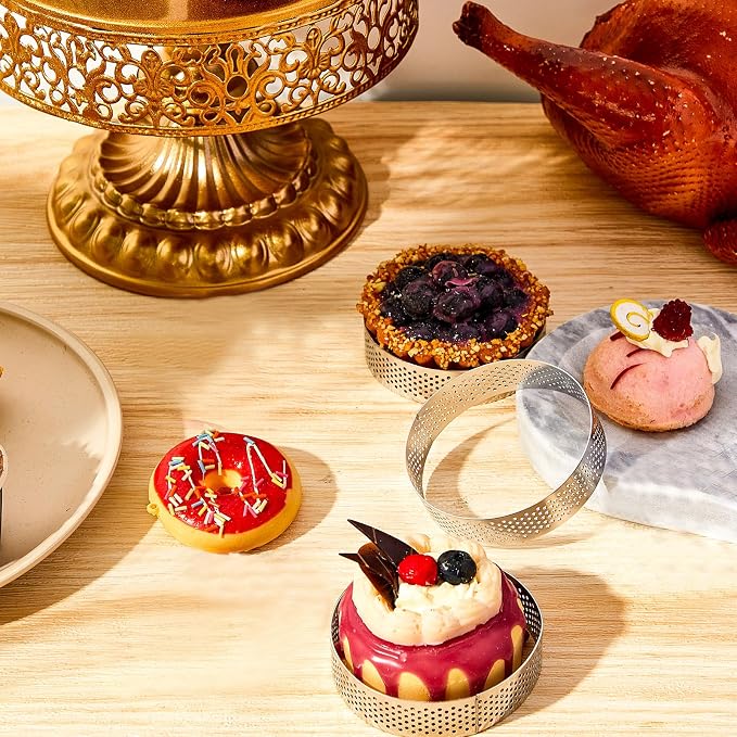 Mumufy 20 Pcs Perforated Tart Rings Round Stainless Steel Tart Rings for Baking Nonstick Metal Round Cake Ring for Pastry French Dessert Mousse Food Crisp Home Food Making Tool (3.15'')