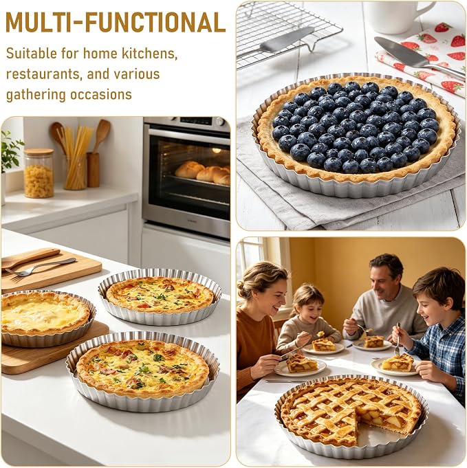 2 Pack 9 Inch Tart Pan with Removable Bottom Non-Stick Carbon Steel Quiche Pan for Oven Baking Molds for Pies Quiches Fruit Tart Cake with Fluted Edges, Silver (1 Inch Deep)