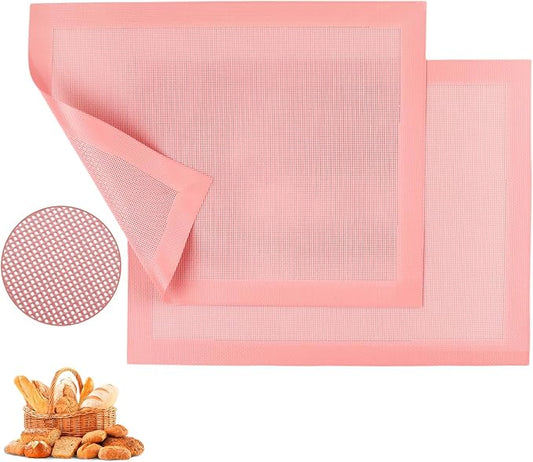 15.7"x11.8" Perforated Baking Mats, Non-Stick Hollow Out Silicone Mat, Reusable Oven Liner for Half Sheet Pan, Making Bread/Pizza/Macaron/Pastry/Cookie (2 Pcs, Pink)