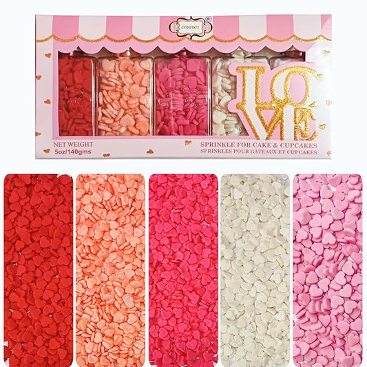 Confect Valentine Heart Sprinkles – Red, White & Pink Edible Sprinkle Mix | Pack of 5 for Cake, Cupcake, Cookie & Dessert Decorating | Celebration & Baking Sprinkles | Vegan, Gluten-Free – 5 Oz