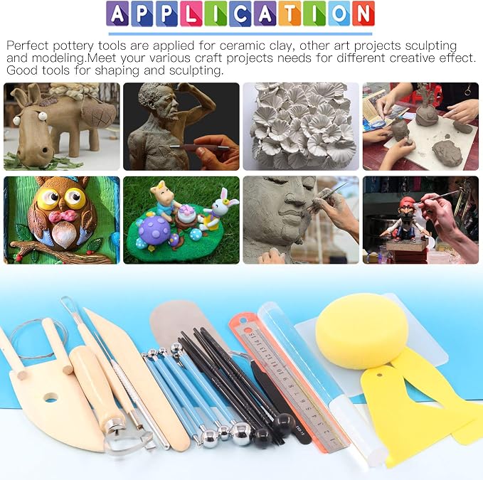Glarks 22Pcs Carving Modeling Clay Sculpting Tools Set Including Carving Modeling Tools Kit, Plastic Modeling Tools, Ball Stylus for Embossing Art, Coloring, Nail Art Painting