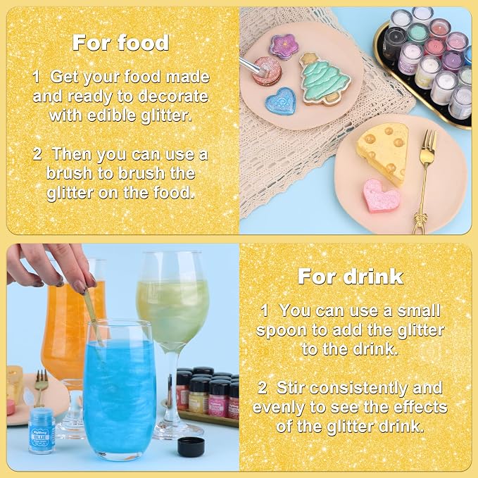 Gold Edible Glitter - 5g Food Grade Cake Decorating Shimmering Glitter, Edible Sprinkle Luster Dust for Drinks, Chocolates, Fondant, Strawberries, Cupcakes, Candy, Easter Cookie - Vegan