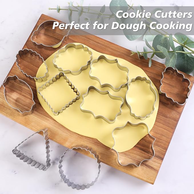 Plaque Frames Cookie Cutters Set 12Pcs Stainless Steel Biscuit Fondant Fruit Cutter for Baking, Party, Cake Decorating Tools